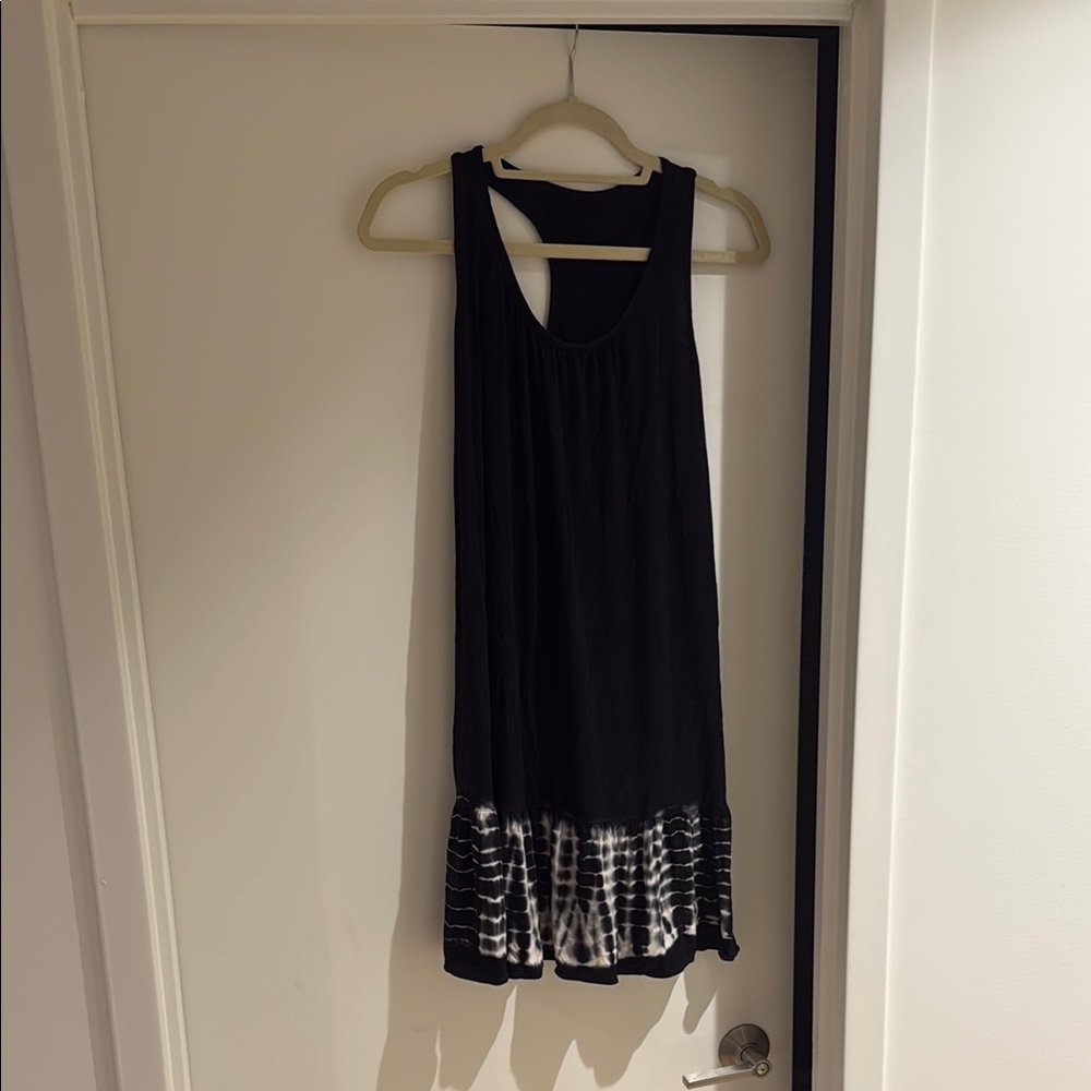 Chic Lucky brand Black Dress with White Tie-Dye Hem